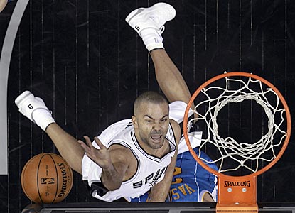 Tony Parker, scores during the first quarter and winds up with 24 points on 10-of-18 shooting.  (AP)