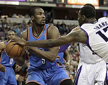 Serge Ibaka scores 14 points and grabs eight rebounds as the Thunder pull away from Sacramento. (AP)
