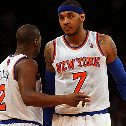 Carmelo Anthony ties a franchise record with nine 3-pointers en route to a 42-point performance in the Knicks' win. (Getty Images)