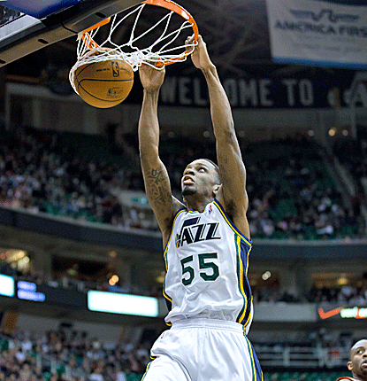 Kevin Murphy throws down a dunk as the Jazz pull away from the Blazers in Utah.  (US Presswire)