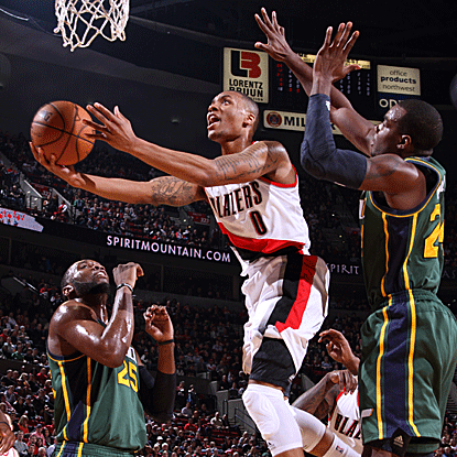 Rookie Damian Lillard scores 23 points, his 23rd game with 20 or more points, in the Trail Blazers' win. (Getty Images)