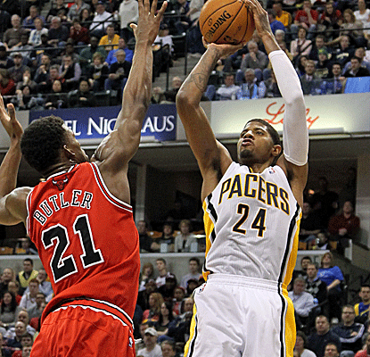 Paul George notches a double-double with 21 points and 11 rebounds as the Pacers top the Bulls.  (US Presswire)