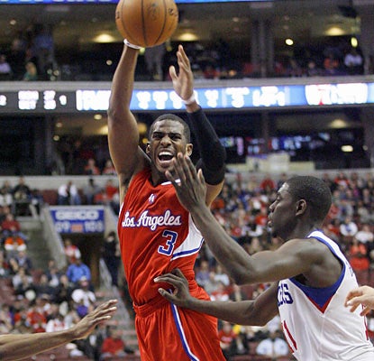 Chris Paul creates havoc on offense as he scores 21 points while also dishing out 11 assists against the 76ers. (AP)