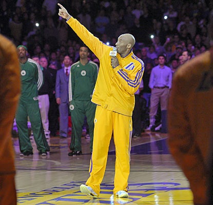 Kobe on the late Jerry Buss before the game: 'He was a brilliant, incredible owner but an even better person.' (AP)