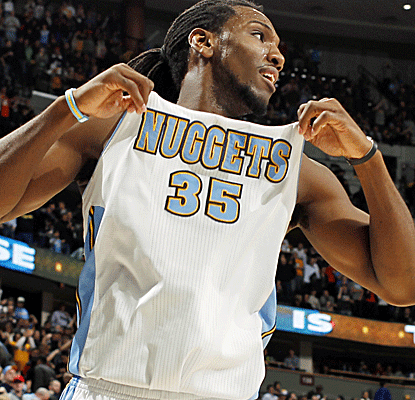 Kenneth Faried notches a double-double with 12 points and 10 rebounds as the Nuggets pull away late.  (AP)