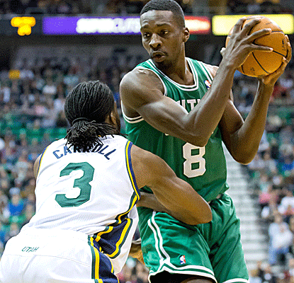 Jeff Green sizes up his man as the Celtics grind out a tough overtime win in Utah. (USATSI) 