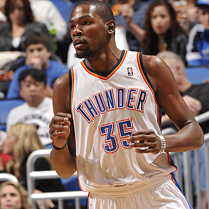Kevin Durant scores 11 of his game-high 25 points in the fourth quarter as the Thunder get past the Magic. (Getty Images)