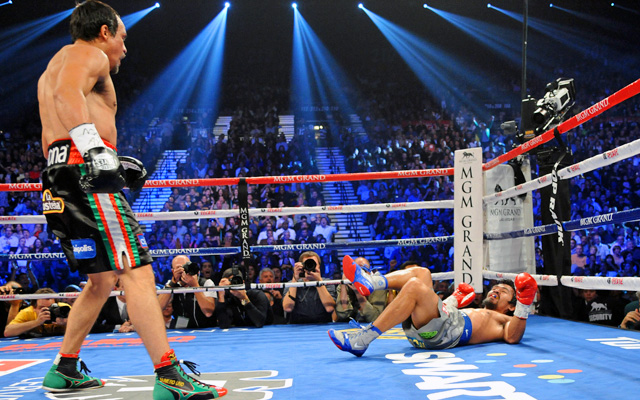Juan Manuel Marquez looks on after knocking Manny Pacquiao down Saturday night. (US Presswire)