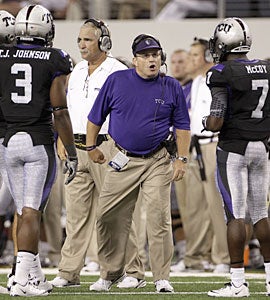 TCU coach Gary Patterson can breathe a sigh of relief after surviving in Week 1. (AP)