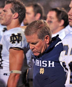 The look on Brian Kelly's face after Notre Dame's OT loss says it all. (US Presswire)
