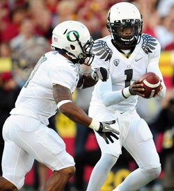 Oregon's LaMichael James and Darron Thomas may be the best one-two punch in the nation. (US Presswire)