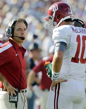 Nick Saban on AJ McCarron: 'He did a good job. This is a work in progress. He's going to develop.' (Getty Images)