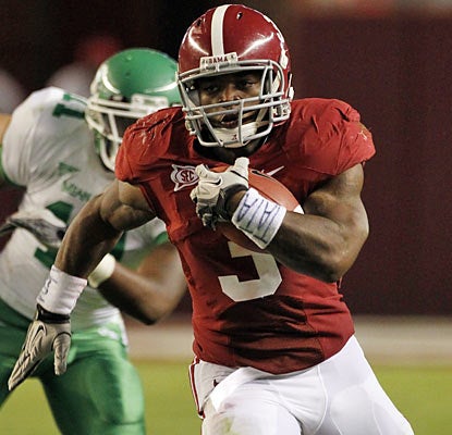 Alabama's Trent Richardson has a banner game as he runs for 167 yards, including long touchdown runs of 58 and 71 yards. (AP)