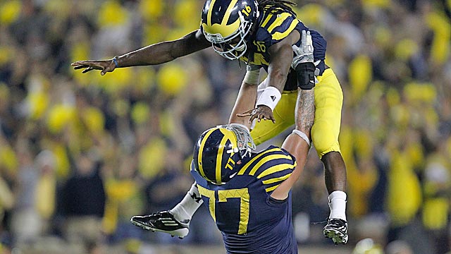 Denard Robinson's late magic in a win over Notre Dame is the first half's best performance. (US Presswire)