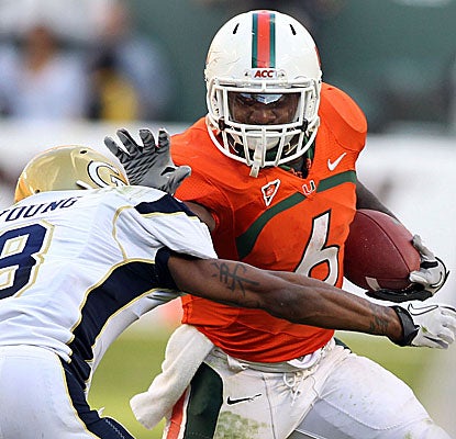 Lamar Miller tallies 93 rushing yards and a touchdown as the Hurricanes pour it on vs. the Yellow Jackets. (US Presswire)