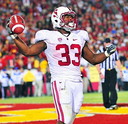 Stanford's Stepfan Taylor celebrates after scoring a touchdown during overtime against USC. (US Presswire)