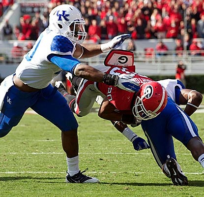 Subbing for top rusher Isaiah Crowell, Brandon Harton picks up 101 yards as the No. 13 Bulldogs get past Kentucky. (US Presswire)