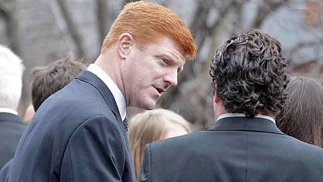 Former Penn State QB and assistant coach Mike McQuery waits in line during Tuesday's viewing. (AP)