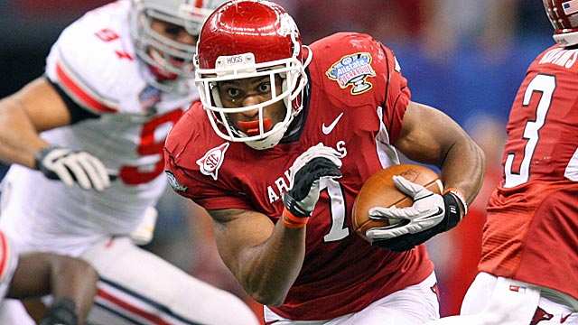 After missing all of 2011, Arkansas running back Knile Davis is a Heisman candidate in 2012. (US Presswire)