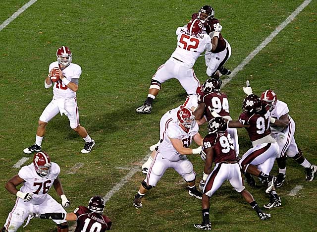 The Crimson Tide may have its best offensive line since coach Nick Saban took over in 2007. (Getty Images)