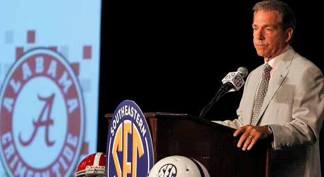 Saban believes the 14-team SEC should add a game to the conference schedule. (AP)