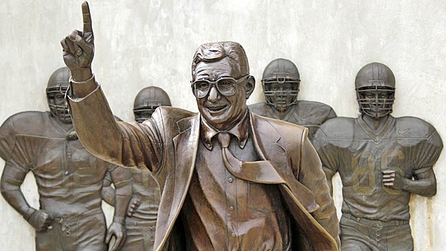 The bronze statue of Paterno outside Beaver Stadium is at the center of controversy. (AP)