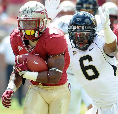 A year after breaking his back vs. Wake Forest, Chris Thompson gains 197 yards on nine carries, scoring two TDs.  (US Presswire)