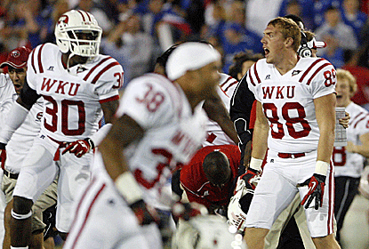 Western Kentucky celebrates after beating Kentucky -- giving the Sun Belt an SEC win for the 2nd straight week.  (US Presswire)