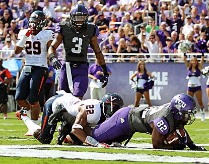 TCU's Josh Boyce scores a touchdown in the first half of the Horned Frogs' win over Virginia. (US Presswire)