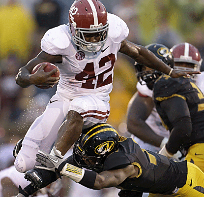 Eddie Lacy teams up with T.J. Yeldon to give Alabama two 100-yard rushers in the same game for the first time this year.  (AP)