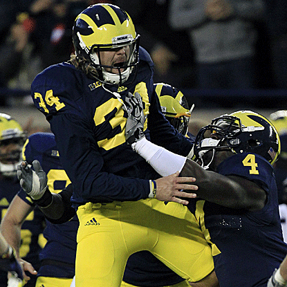 Brendan Gibbons connects on a 38-yard field goal with 5 seconds remaining to lift Michigan over Michigan State. (US Presswire)