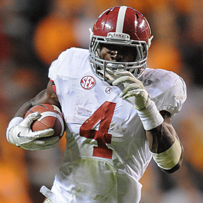 Freshman running back T.J. Yeldon runs for 129 yards and two touchdowns on 15 carries in Alabama's victory. (US Presswire)