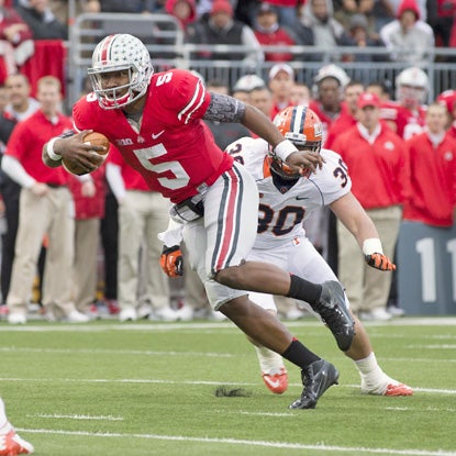 Ohio State QB Braxton Miller passes for two scores and runs for another in the Buckeyes' 52-22 victory over Illinois. (US Presswire)