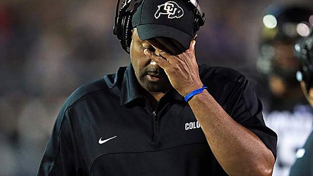 Jon Embree's Buffs are in danger of finishing last nationally in scoring offense and defense. (Getty Images)