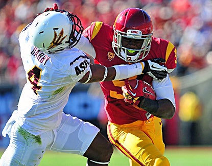 USC's Marqise Lee catches 10 passes for 161 yards and a touchdown against the Sun Devils. (US Presswire)