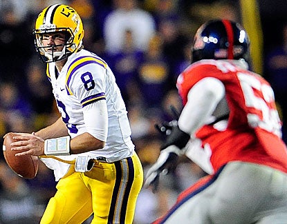 LSU quarterback Zach Mettenberger completes 22 of 37 passes for 282 yards but is intercepted twice. (Getty Images)