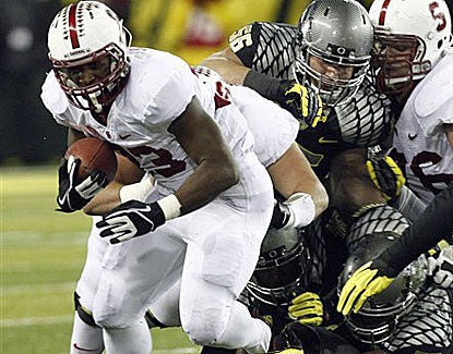 Stanford running back Stepfan Taylor runs for 157 yards on 33 carries against the Ducks on Saturday. (AP)