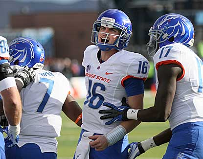 Boise State quarterback Joe Southwick (16) celebrates a touchdown with D.J. Harper (7). (AP)