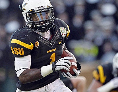 Offensive MVP Marion Grice runs for 159 yards and two touchdowns for the Sun Devils. (US Presswire)