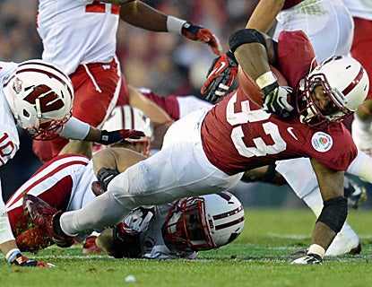 Stepfan Taylor, who scores an early TD, stretches out for some of his 89 rushing yards against Wisconsin. (US Presswire)