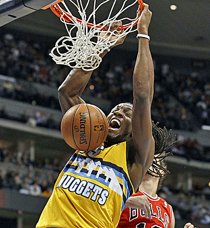 Kenneth Faried puts up 17 points and eight rebounds while getting in some early work for the dunk contest.  (US Presswire)
