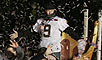 Drew Brees (9) and the Saints join in the celebration. 