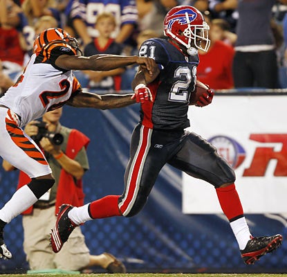 The Bills continue to get positive results out of rookie C.J. Spiller, who torches the Bengals with a pair of touchdown runs.  (AP)