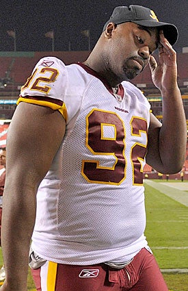 Albert Haynesworth doesn't deserve the money he isn't earning by loafing through Redskins training camp. (Getty Images)