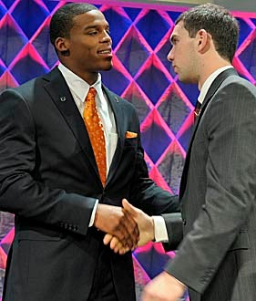 Andrew Luck didn't get the Heisman but was in New York to congratulate Cam Newton. (AP)