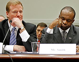 Most likely to be overexposed this offseason? Roger Goodell and DeMaurice Smith. (Getty Images)