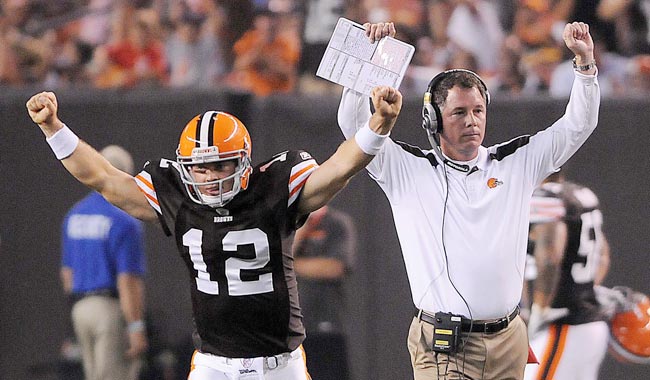 Browns head coach Pat Shurmur says he's  'excited about what we've seen' from his young QB. (US Presswire)