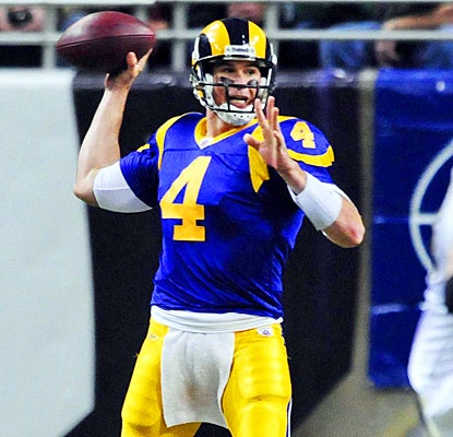 St. Louis' A.J. Feeley completes 20 of 37 passes for 175 yards and a touchdown against New Orleans.  (US Presswire)