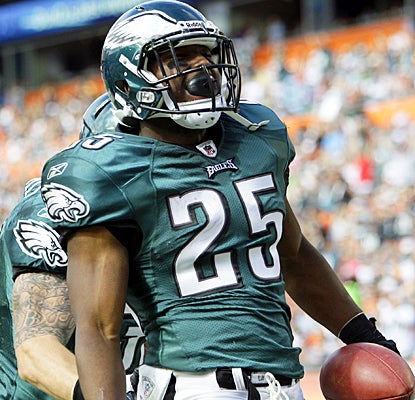 LeSean McCoy celebrates after scoring one of his two touchdowns against the Dolphins. (AP)