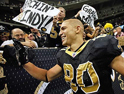 Jimmy Graham caps a sensational regular season but is barely eclipsed by New England's Rob Gronkowski.  (Getty Images)